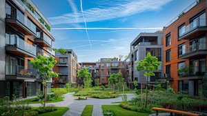 Moderna lägenheter med en grönskande innergård